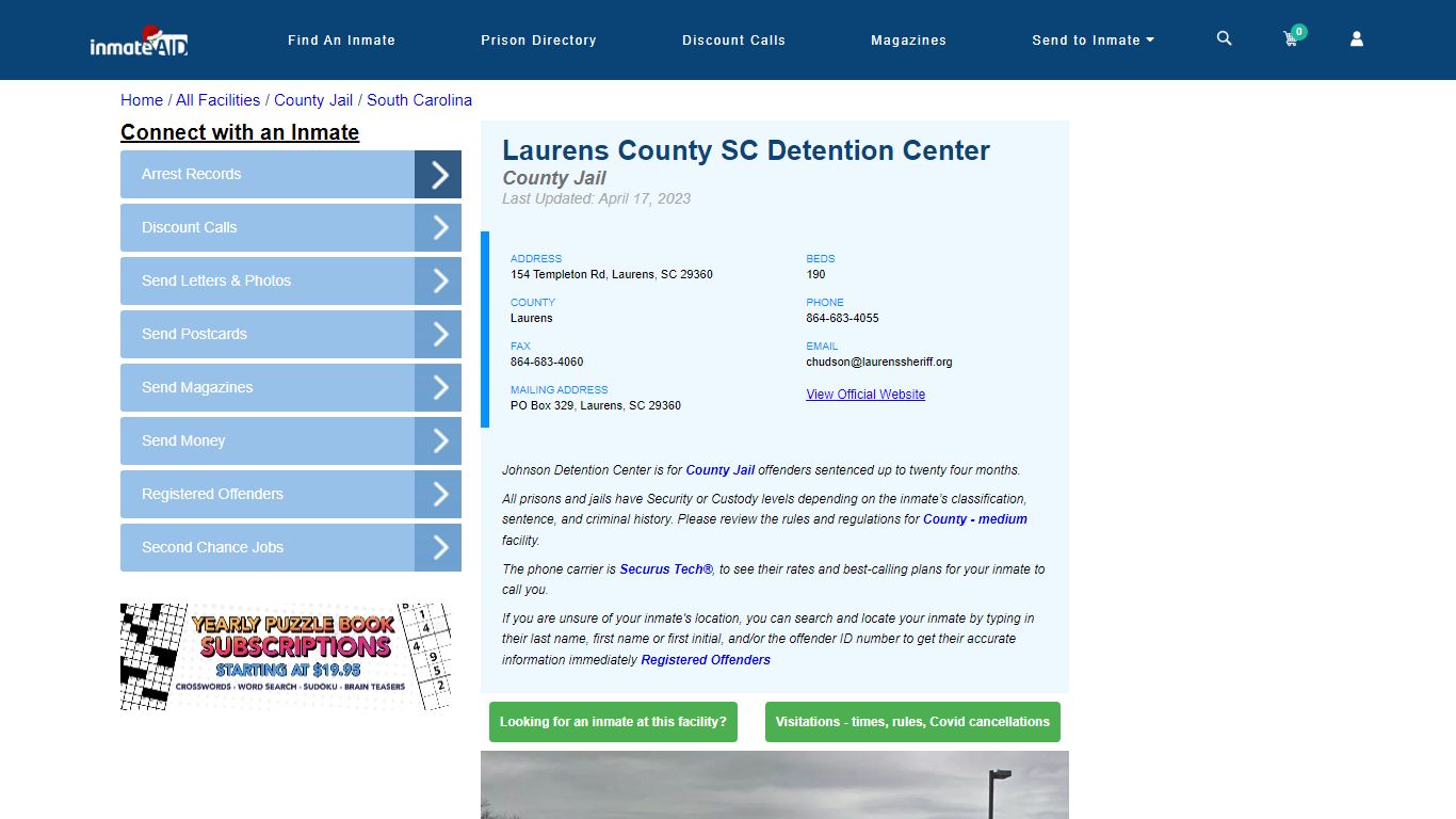 Laurens County SC Detention Center - Inmate Locator - Laurens, SC